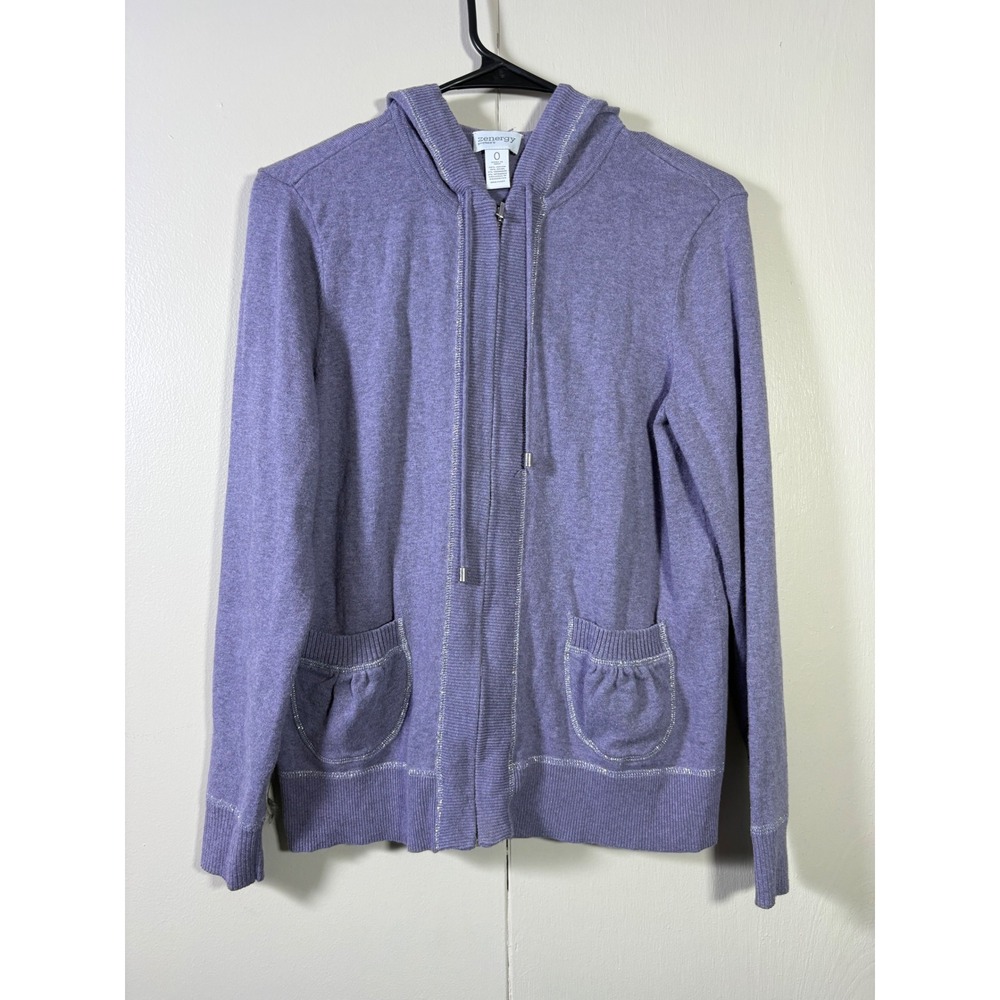 Zenergy by Chico's Purple Metallic Trim Full Zip Hoodie Size 0 S Soft Girl Cozy